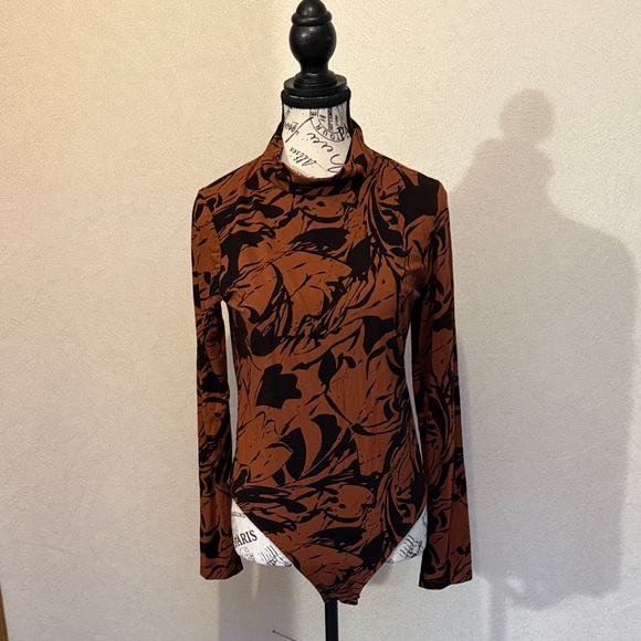 a new day Tops - Brown and Black Long Sleeve Turtleneck Bodysuit